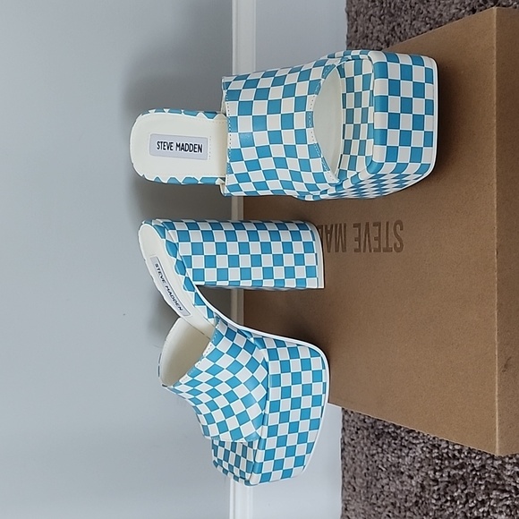 Steve Madden Shoes - Steve Madden Trixie baby blue/white checkered slip on platform shoes-6